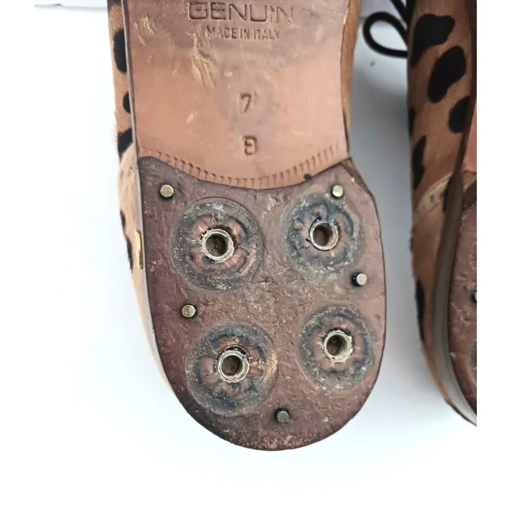 Walter Genuin Leopard Print Calf Hair Kiltie Brogue Golf Shoes Handmade Italy 7B
